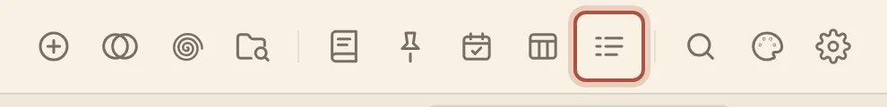 Calendar and lists, among the research tools in the top bar