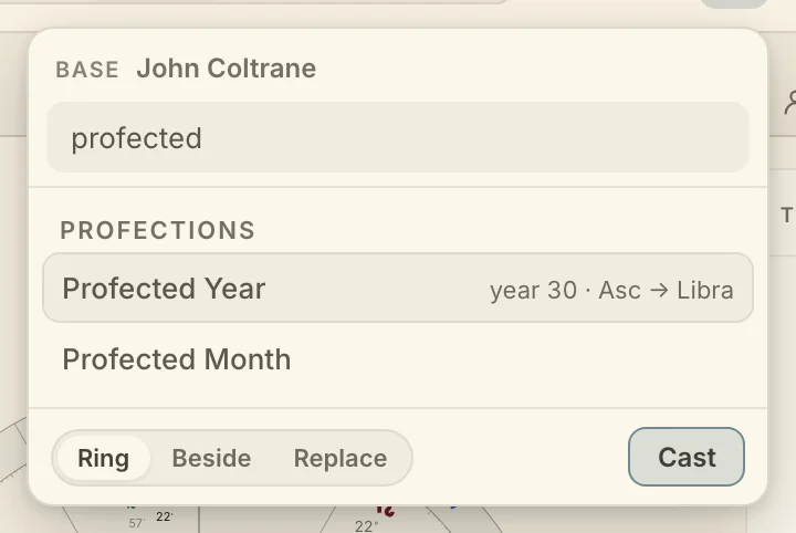 The Cast popover filtered to "profected"