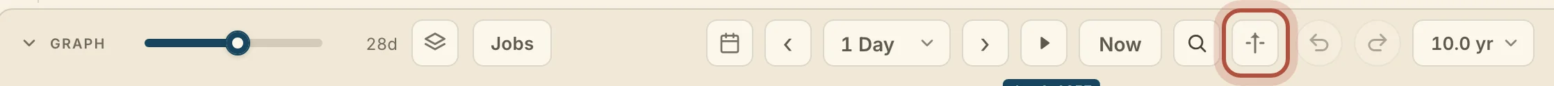 The timeline bar under the Graph: the Graph slider, Techniques and Jobs, then the transport with Jump to playhead