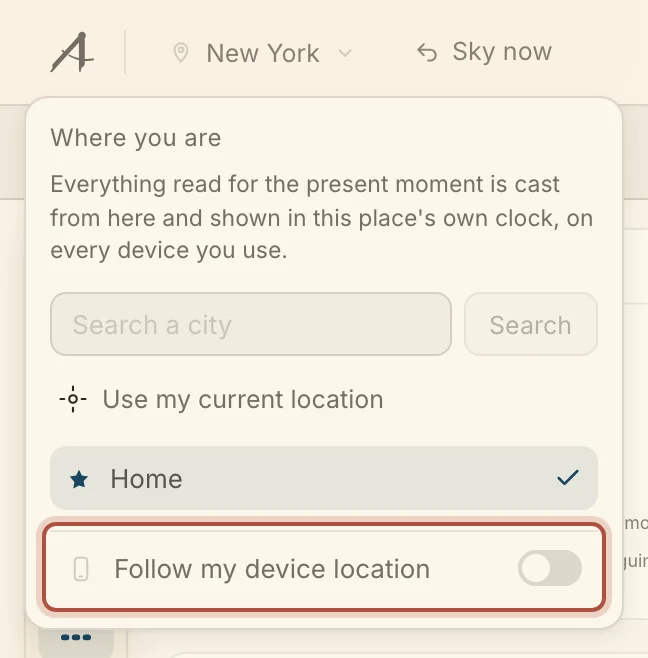 Where you are, open from the place in the top bar