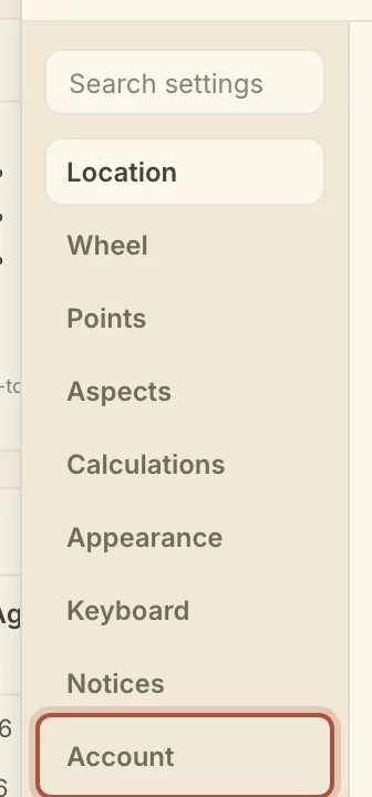 Account, in the list down the side of Settings
