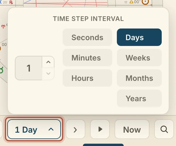 The step interval, open: an amount, and Seconds through Years