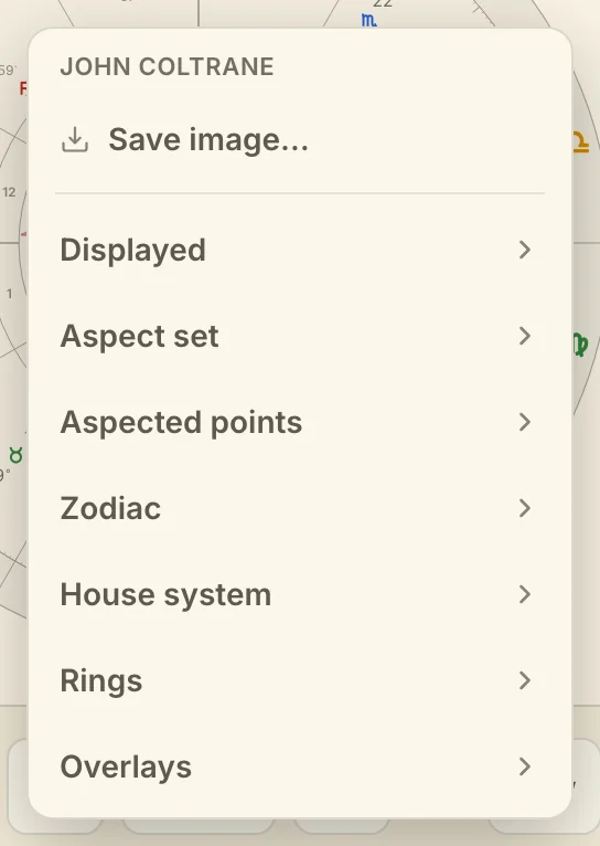The wheel menu on a phone, as a list you tap open